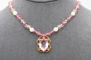 Swarovski Swan Pink Crystal Beaded Necklace Pendant 17 Inch